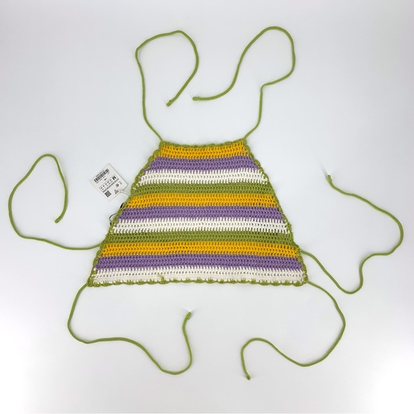 Zara NWT Striped Crochet Backless Halter Top with Ties, Medium - Picture 11 of 15